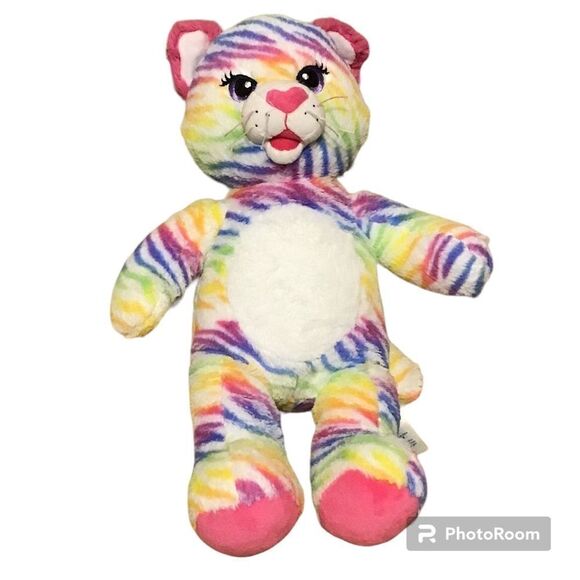 Build A Bear Rainbow Striped Tiger Kitty Plush - Picture 1 of 9